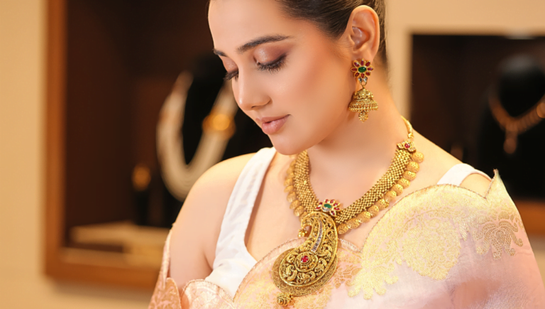 close-up shot of a woman wearing gold jewellery